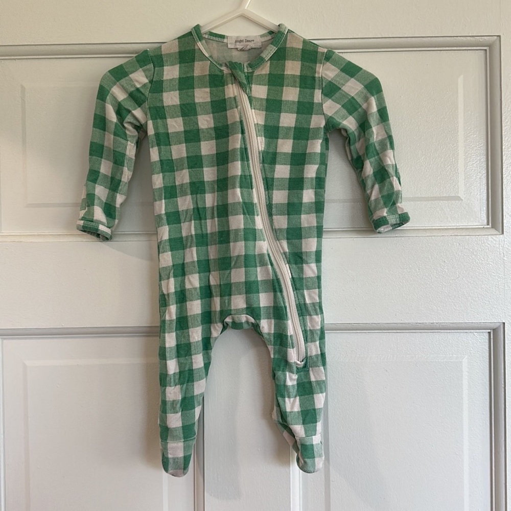 Angel Dear Green Gingham Footie